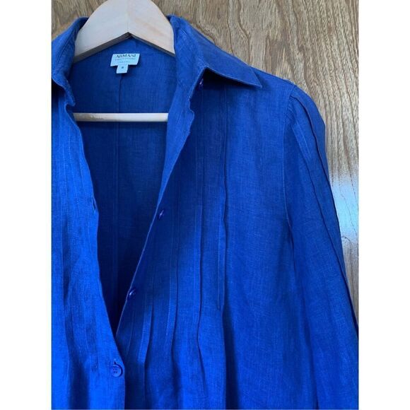 Armani Collezioni Linen Button Front‎ Tunic Sapphire Blue Size 8 - Picture 5 of 12